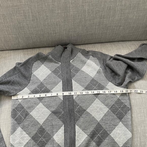 Banana Republic Gray 100% Wool Argyle Full Zip Sweater Men's Size Small Office - Picture 7 of 9
